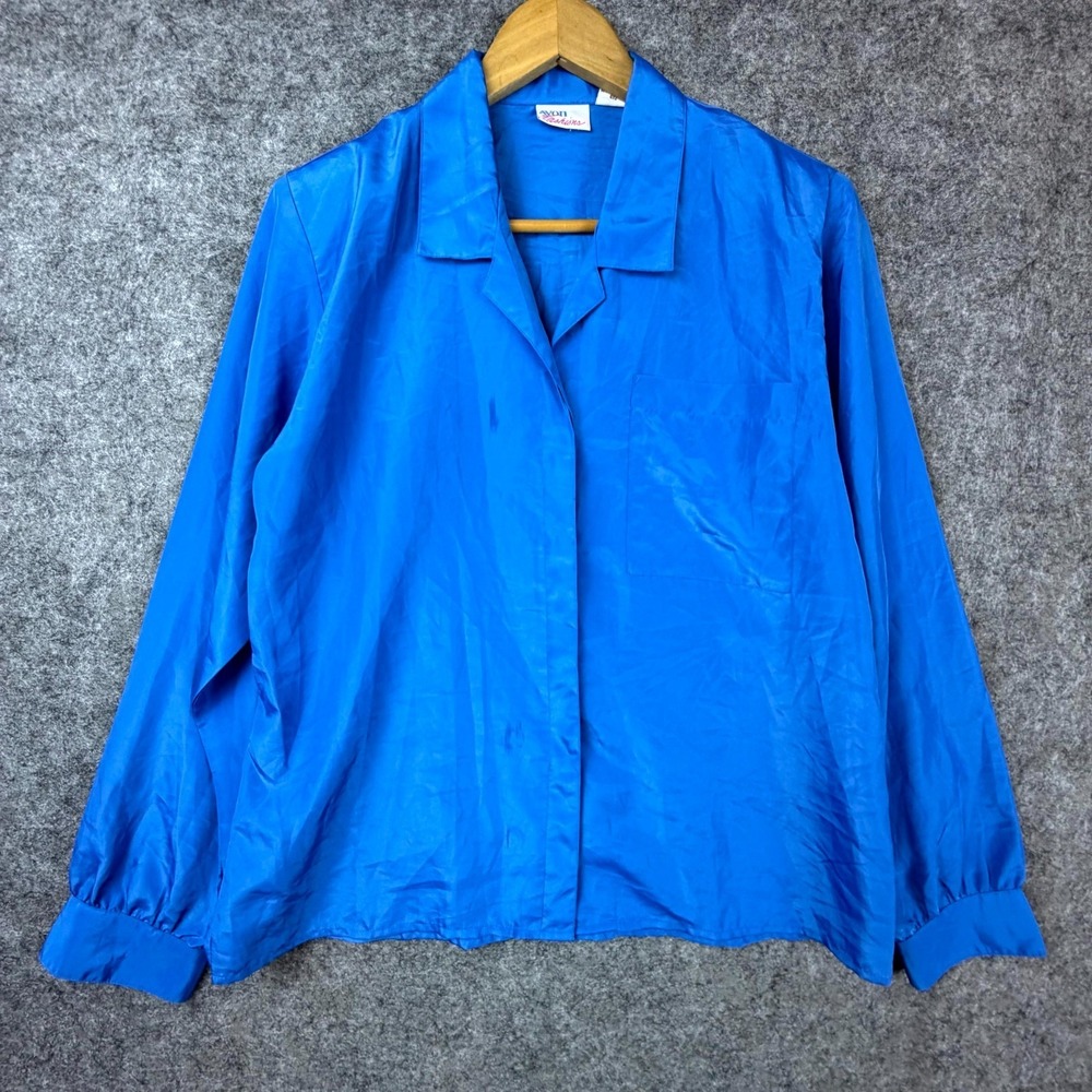 Vintage Avon Fashions Shirt Womens 11/12 Blue Camp‎ Preppy Long Sleeve Button Up